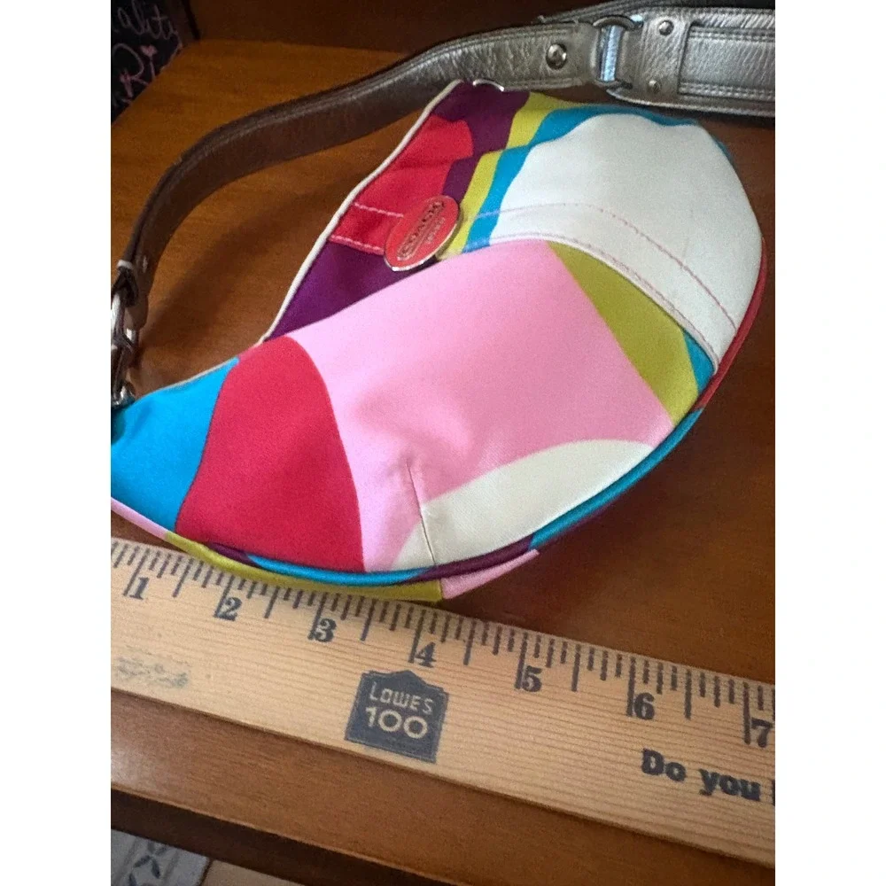 Coach Y2K Multicolor Abstract Print Shoulder Bag Silver Leather Strap Vintage
